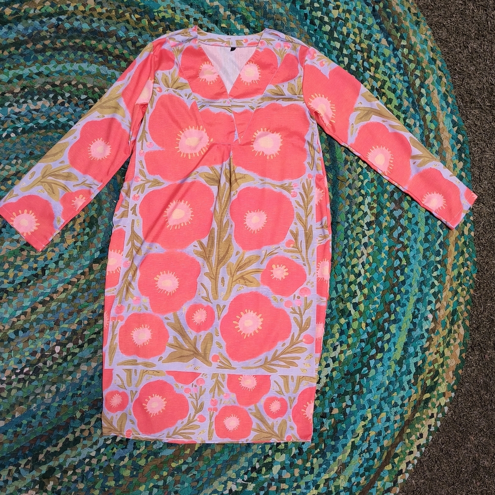 Silk Orange Green Pink Silk Dress 3/4 Length Sleeve Brand New Never Used